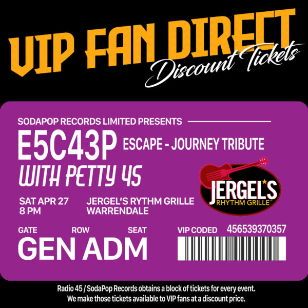 ESCAPE - A Tribute to Journey with Petty 45 @ Jergel's Jan 20 — General Admission Ticket